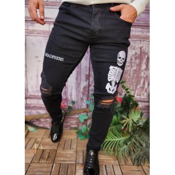 Blugi de bărbați, Negri cu imprimeuri, Slim Fit, Premium Denim - BG907