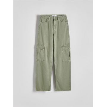 Reserved - Blugi cargo wide leg - verde-pal