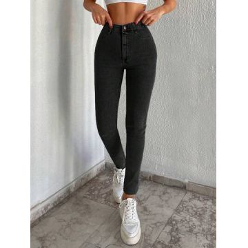 Blugi skinny din denim, cu talie inalta, negru, dama, Shein