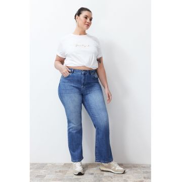 Blugi evazati plus size cu talie inalta