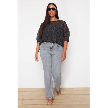 Blugi plus size drepti cu aspect decolorat