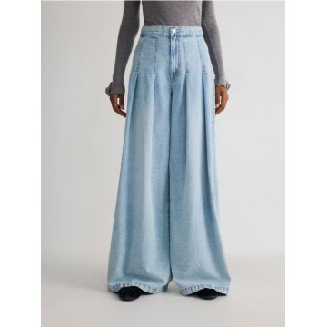 Reserved - Blugi wide leg cu pliuri - albastru