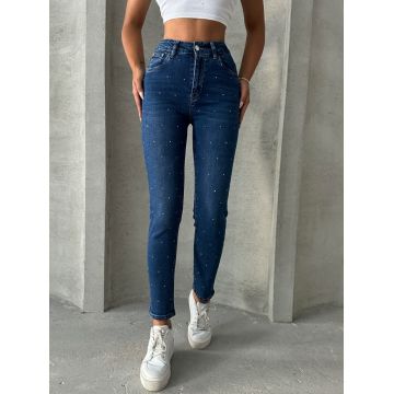 Blugi mom fit elastici cu aplicatii