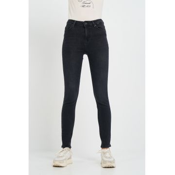 Blugi dama skinny inchisa cu detalii logo - Negru