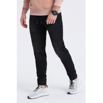 Pantaloni jogger de denim cu snururi