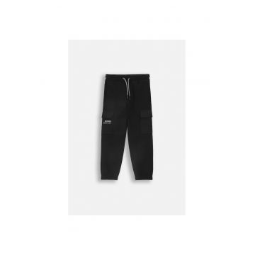 Pantaloni cargo cu talie ajustabila cu snur - Negru