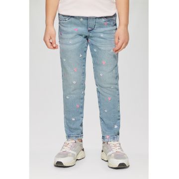 Jeggings cu aspect decolorat si broderii