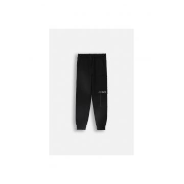 Pantaloni sport cu talie ajustabila si buzunare - Negru -