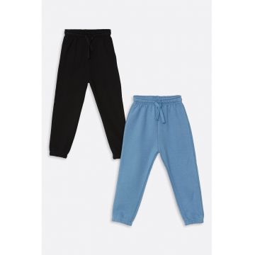 Set de pantaloni de trening cu model uni si terminatii elastice - 2 piese