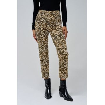 Blugi crop slim fit cu animal print