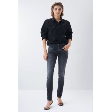 Blugi slim-fit din denim cu talie inalta