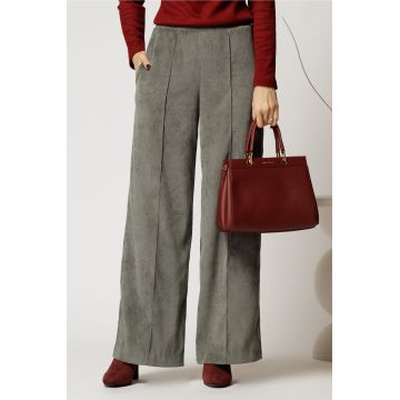 Pantalon DY Fashion lejer din velur gri cu buzunare Pantalon DY Fashion lejer din velur gri cu buzunare